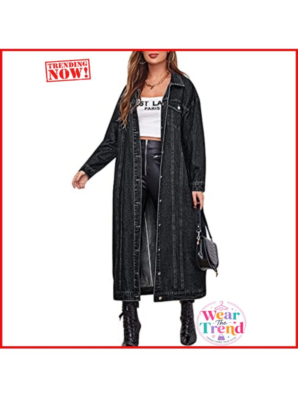 Vintage Long Denim Jacket Button Down Midi Trench Coat Loose Fit